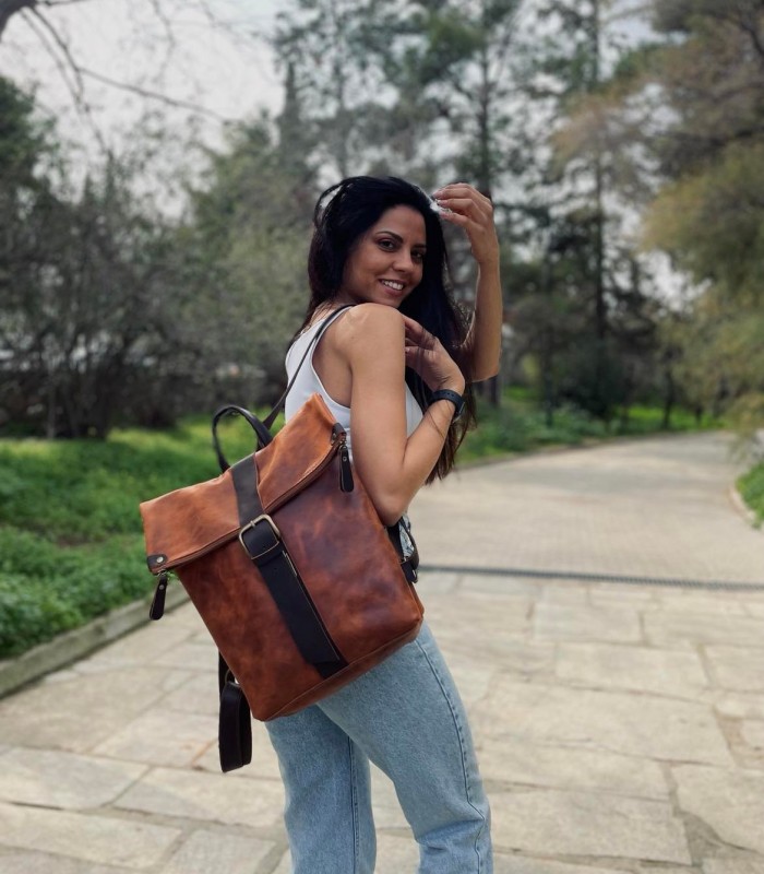 Unisex Δερμάτινη Τσάντα Πλάτης Αγκράφα