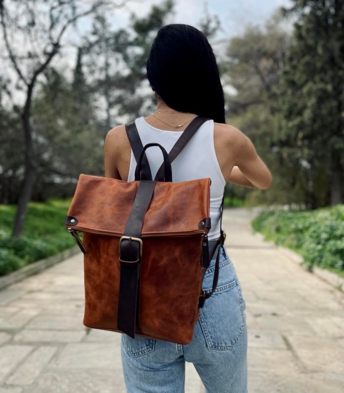 Unisex Δερμάτινη Τσάντα Πλάτης Αγκράφα