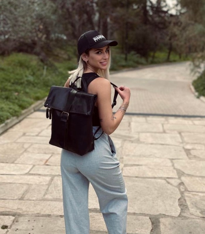 Unisex Δερμάτινη Τσάντα Πλάτης Αγκράφα