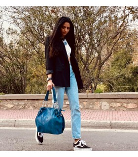 Γυναικεία Δερμάτινη Τσάντα Ώμου με Αλυσίδες