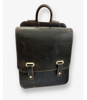 Leather Backpack with decorative straps that close with metal buttons